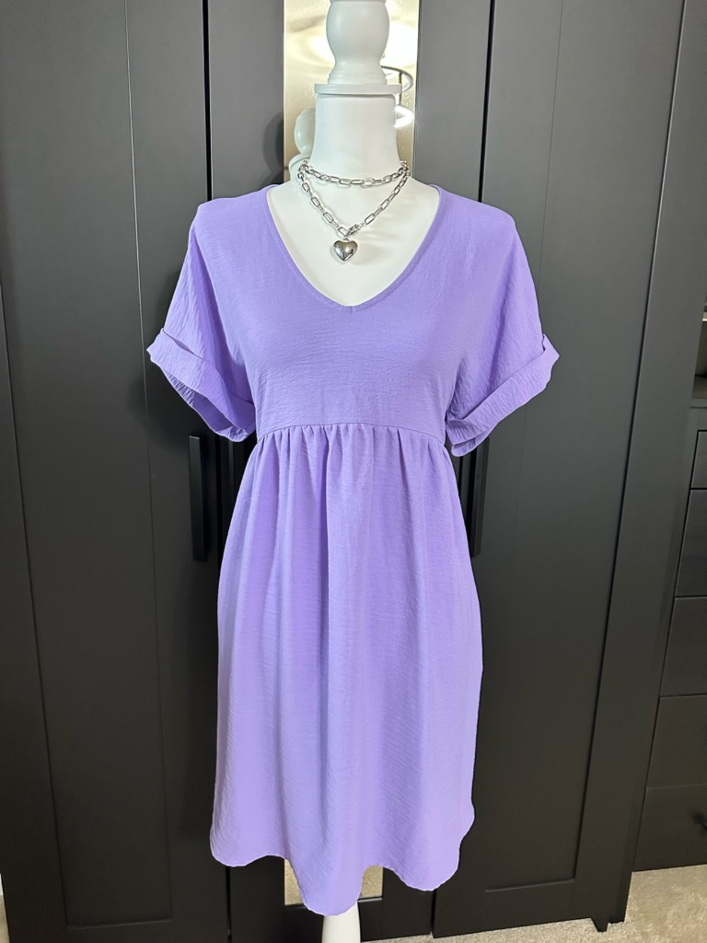 Shop The Mint Full Of Joy Lavender Purple Babydoll Dress M with Pockets